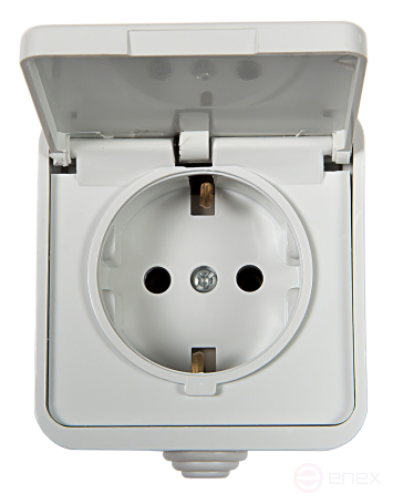 Розетка одинарная с заземлением с крышкой AQUA белая полугерметичная 3112 IN HOME