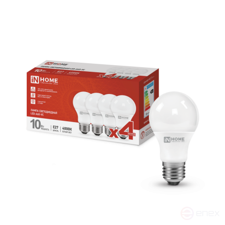 Лампа светодиодная LED-A60-VC 4PACK 10Вт 230В Е27 4000К 950Лм (4шт./упак) IN HOME
