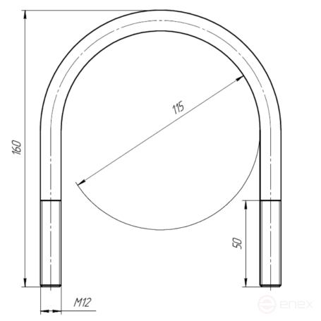 Керн Комплект хомут U образный гост 24137-80 м12х115 + 2 гайки + 2шайбы. Оцинкованный. 5 комплектов RKU00121152005