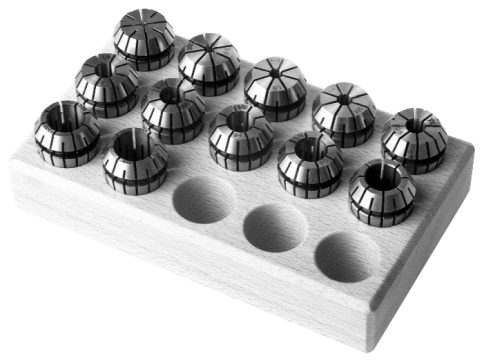 A set of collet in a wooden tray ER 11, 1-7 mm, with a step of 0.5 mm, 13 pcs.