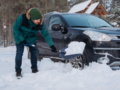 Car shovel for snow removal, dark blue color