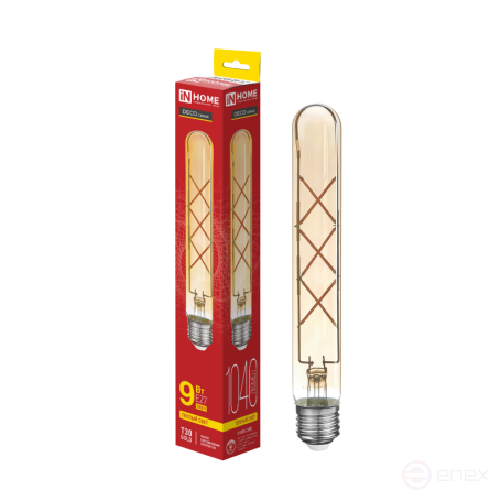 Лампа светодиодная LED-T30-deco gold 9Вт 230В Е27 3000К 1040Лм 225мм золотистая IN HOME
