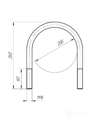 Керн Комплект хомут U образный гост 24137-80 м16х200 + 2 гайки + 2шайбы. Оцинкованный. 1 комплект RKU00162002001