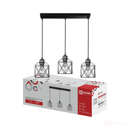 Светильник подвесной под лампу LOFT ATIKO-PN-3E27L-BL 3хЕ27 подвес 1м линейная база черный IN HOME