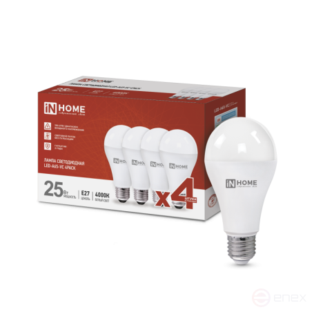LED Lamp LED-A65-VC 4PACK 25W 230V E27 4000K 2380Lm (4pcs/pack) IN HOME