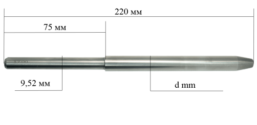 The pilot guide is cylindrical, Ø 11.98, 220 mm