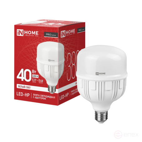 Лампа светодиодная LED-HP-PRO 40Вт 230В Е27 с адаптером E40 4000К 3800Лм IN HOME