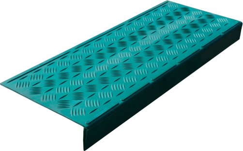 Противоскользящая накладка на ступень средняя облегченная угловая (Проступь резиновая) 750х305х71 мм, зеленая