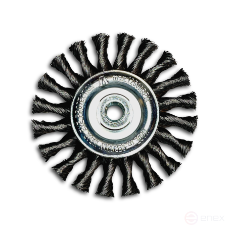 Щетка коническая жгутовая, Д115 мм, ширина 12 мм, 20 жгутов, стальная прямая проволока STH 0,50 мм, посадка М14