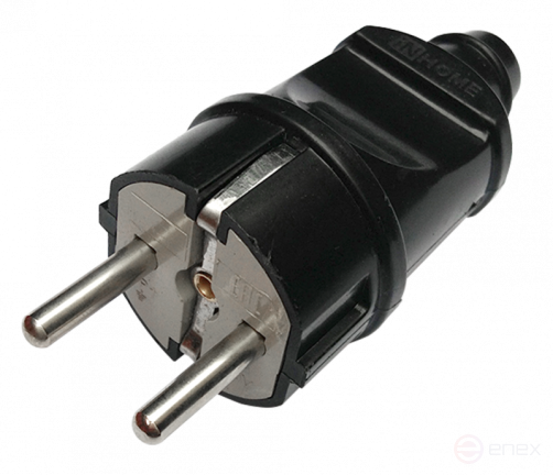 Вилка прямая с заземлением 16А черная 4240 IN HOME