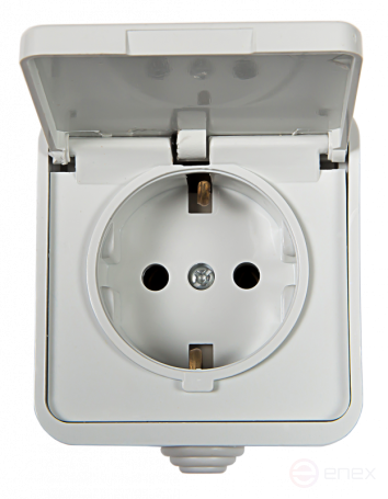 Розетка одинарная с заземлением с крышкой AQUA белая полугерметичная 3112 IN HOME