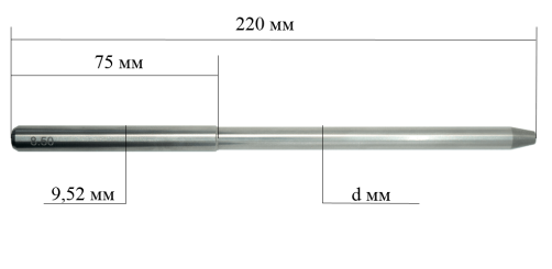 The pilot guide is cylindrical, Ø 9.52. 220 mm