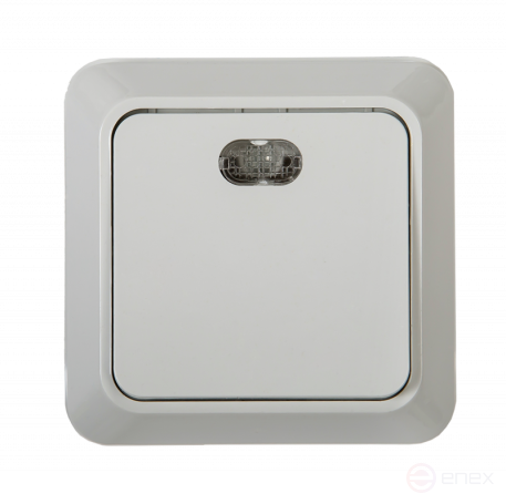 Выключатель одноклавишный с подсветкой BOLLETO белый накладной 7121 IN HOME