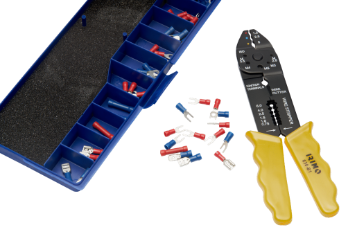 Pliers for stripping and crimping terminals with a set of terminals, 61 pcs.