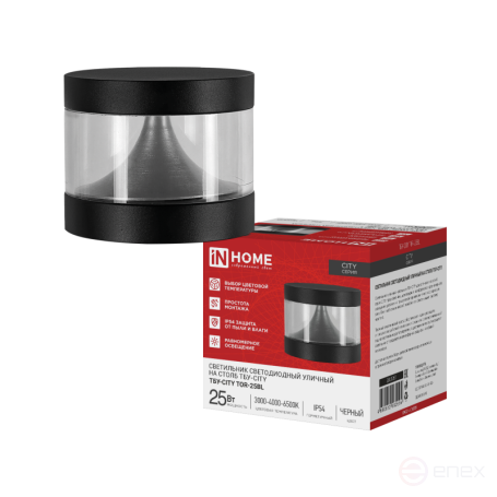 Светильник уличный светодиодный на столб ТБУ-CITY TOR-25BL 25Вт 3000/4000/6500К 90x120мм черный IP54 IN HOME