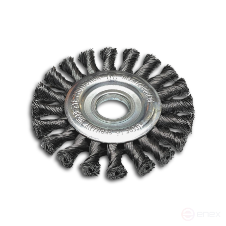 Disc brush harness, D115 mm, width 14 mm, 20 bundles twisted left/right, straight steel wire STH 0.50 mm, landing hole 22.2 mm