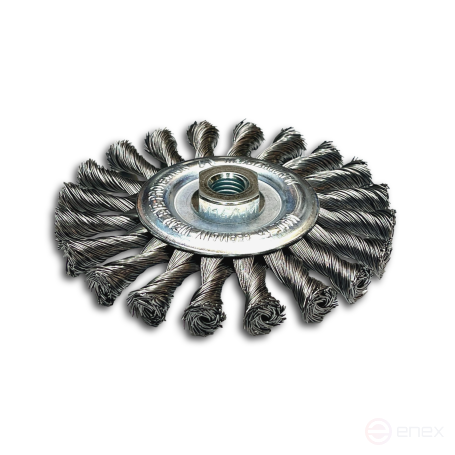 Щетка дисковая жгутовая, Д125 мм, ширина 14 мм, 20 жгутов закрученных лево/право, стальная прямая проволока STH 0,50 мм, посадка М14