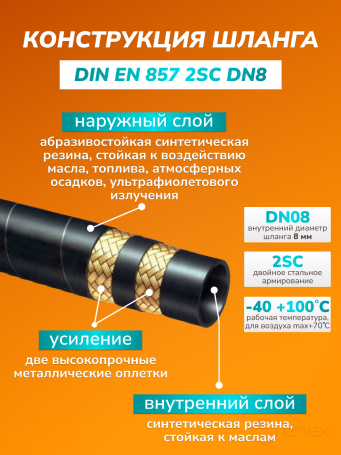 ACG Шланг для АВД 15 м облегченный 2-х оплеточный 2SC d-8мм (гайка металл 22х1,5 - 22х1,5) 1027153