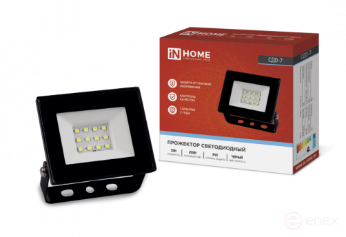 Прожектор светодиодный СДО-7 20Вт 230В 6500К IP65 черный IN HOME