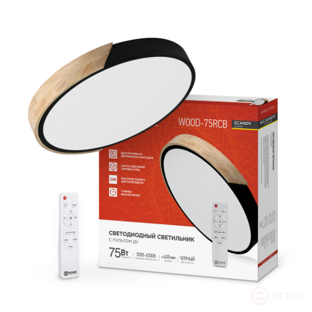 Светильник светодиодный SCANDY SIMPLE-75RCB 75Вт 230В 3000-6500K 6000Лм 400x50мм с пультом ДУ черный IN HOME