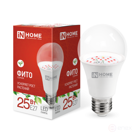 Лампа светодиодная LED-A65 STD-ФИТО красно-синий спектр 25Вт 230В Е27 IN HOME