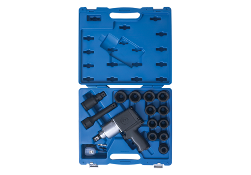 3/4" pneumatic impact wrench, 1085 Nm, with set of impact heads, 18 pieces KING TONY 64114AMP