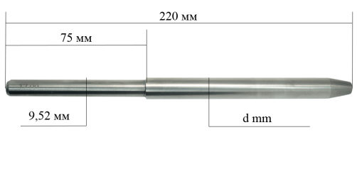 The pilot guide is cylindrical, Ø 10.94, 220 mm