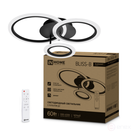 Светильник светодиодный ELEGANT BLISS-B 60Вт 230В 3000-6500K 4700Лм 508х390х120мм c пультом ДУ черный IN HOME