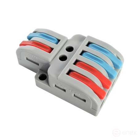 Клемма проходная разветвительная КПР 222-4124 с рычагами 2/4 полюса 0.08-2.5/4мм2 (5шт./уп.) IN HOME