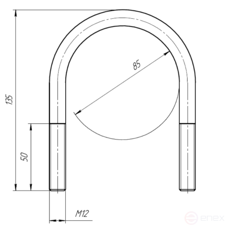 Керн Комплект хомут U образный гост 24137-80 м12х85 + 2 гайки + 2шайбы. Оцинкованный. 5 комплектов RKU00120852005