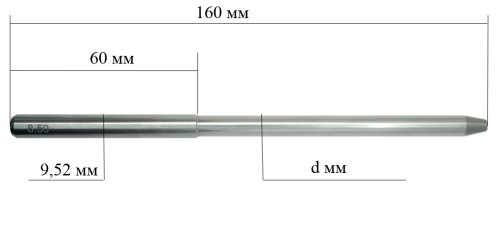 The pilot guide is cylindrical, Ø 9.47, 160 mm