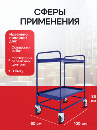Тележка сервисная двух ярусная СТ 3 (600х1000) колеса болтовые d125мм.