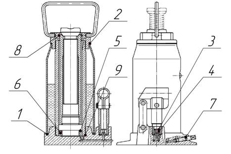 A set of spare parts for a hydraulic jack with a lifting capacity of 12,000 kg (12 tons)