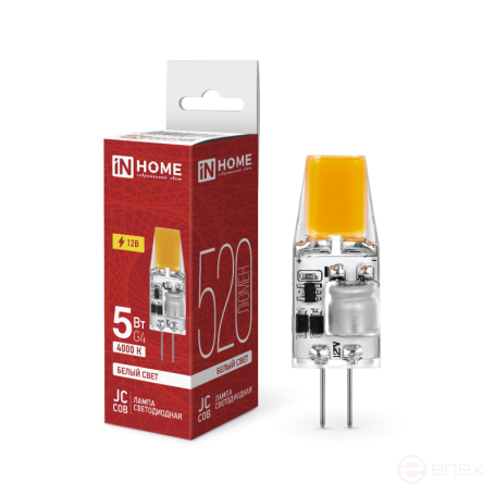 Лампа светодиодная LED-JC-COB 5Вт 12В G4 4000К 520Лм IN HOME