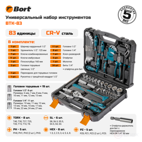 Набор ручного инструмента BORT BTK-83