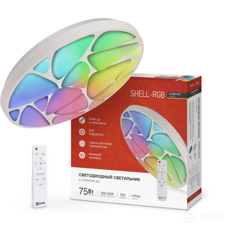 Светильник светодиодный COMFORT SHELL-RGB 75Вт 230В 3000-6500K 6000Лм 500x80мм с пультом ДУ IN HOME