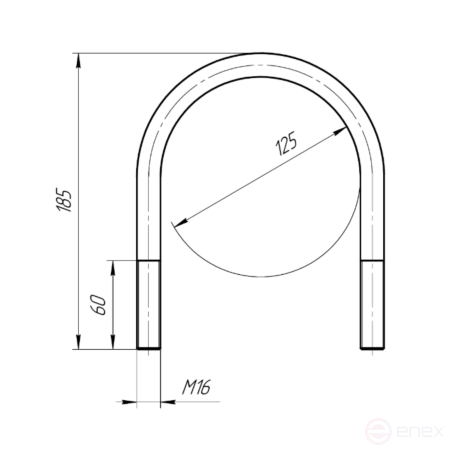 Керн Комплект хомут U образный гост 24137-80 м16х125 + 2 гайки + 2шайбы. Оцинкованный. 1 комплект RKU00161252001
