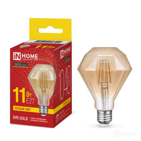 Лампа светодиодная LED-D95-deco gold 11Вт 230В E27 3000K 1040Лм 95мм бриллиант золотистая IN HOME