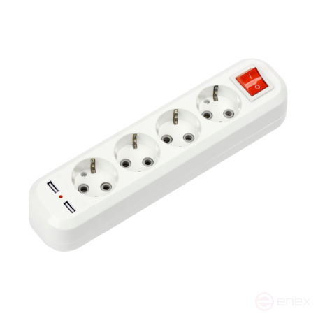 Колодка УЗВ-4USB-GRAND четырехместная с выключателем и заземлением, 2хUSB 5340 IN HOME