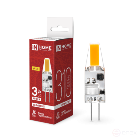 Лампа светодиодная LED-JC-COB 3Вт 12В G4 4000К 310Лм IN HOME