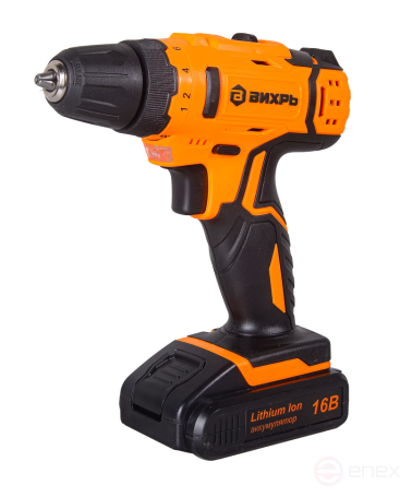 Cordless screwdriver drill Vortex DA-16L-2KA with a set of accessories of 65 items