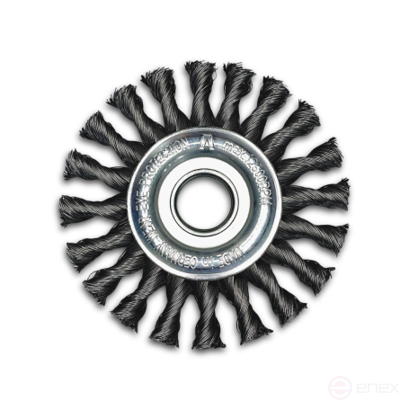 Щетка дисковая жгутовая, Д125 мм, ширина 14 мм, 24 жгута, стальная прямая проволока STH 0,50 мм, посадочное отверстие 22,2 мм