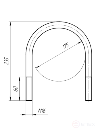 Керн Комплект хомут U образный гост 24137-80 м16х175 + 2 гайки + 2шайбы. Оцинкованный. 1 комплект RKU00161752001