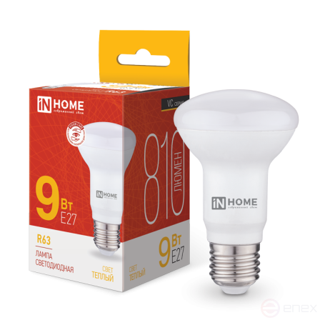 Лампа светодиодная LED-R63-VC 9Вт 230В Е27 3000К 810Лм IN HOME