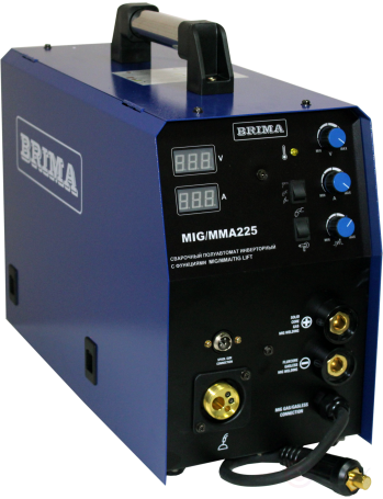 Полуавтомат MIG/MМА-225 (220В) "BRIMA" - установка универсальная c функциями Полуавтоматической сварки (MIG), ручной дуговой сварки (MMA) и аргонодуговой (TIG) сварки