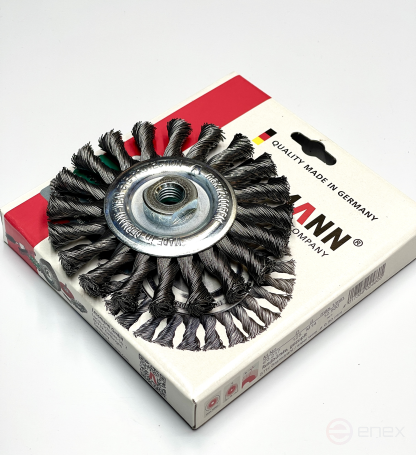 Щетка дисковая жгутовая, Д125 мм, ширина 14 мм, 20 жгутов, стальная прямая проволока STH 0,50 мм, посадка М14