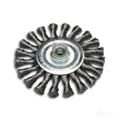 Щетка дисковая жгутовая, Д125 мм, ширина 14 мм, 20 жгутов закрученных лево/право, стальная прямая проволока STH 0,50 мм, посадка М14