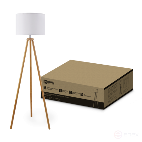 Светильник напольный под лампу ТНО 24-Е27-WT 230В белый абажур, деревянная тренога IN HOME