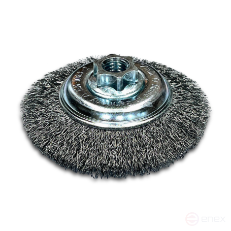 Conical corrugated brush, D100*10 mm, M14 fit, latuned corrugated wire STM 0.30 mm