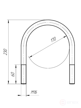 Керн Комплект хомут U образный гост 24137-80 м16х170 + 2 гайки + 2шайбы. Оцинкованный. 1 комплект RKU00161702001